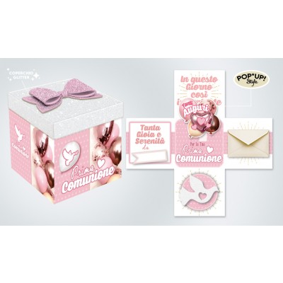 BIGLIETTO SCATOLA COMUNIONE ROSA